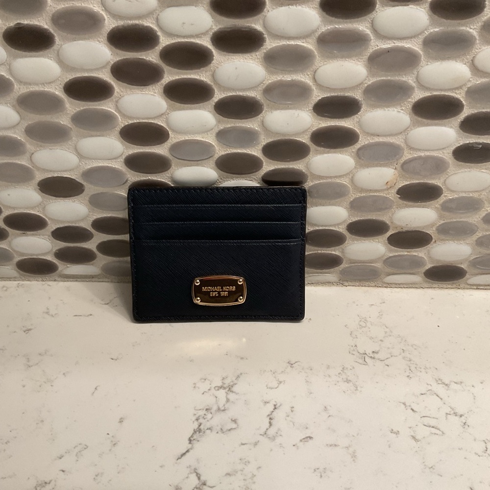 Michael Kors Navy Card Holder with Gold Logo